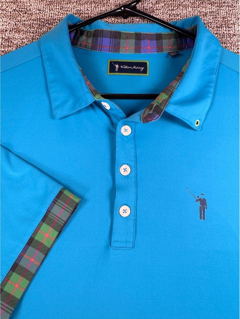 William Murray Blue Golf Polo Shirt Plaid Size XL